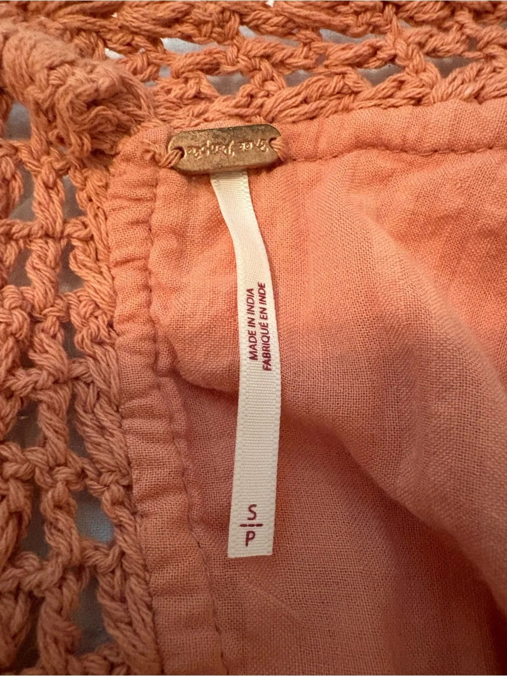 Free People Crochet Knit Peach Top